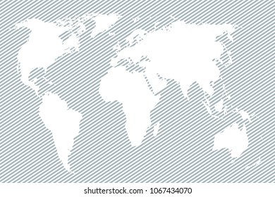 White world map with lines. Hatched world map. Flat design. One line style. Simple modern minimalistic style. Cute linear design element. Simple illustrated illustration for printing, web