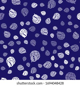 White World map made from speech bubble icon isolated seamless pattern on blue background. Global communication scheme on Earth.  Vector Illustration