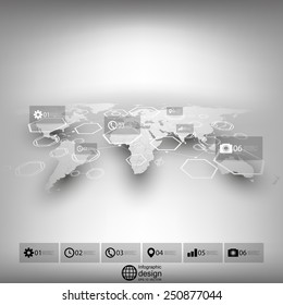 White world map in perspective, blurred infographic vector template for business design
