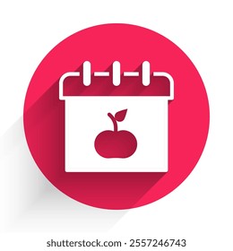 White World Vegetarian day icon isolated with long shadow background. World vegan day. Red circle button. Vector