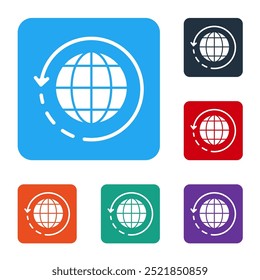 White Worldwide shipping and cardboard box icon isolated on white background. Set icons in color square buttons. Vector Illustration
