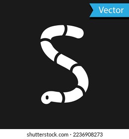 White Worm icon isolated on black background. Fishing tackle.  Vector