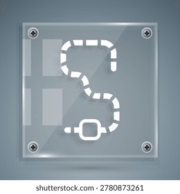 White Worm icon isolated on grey background. Fishing tackle. Square glass panels. Vector