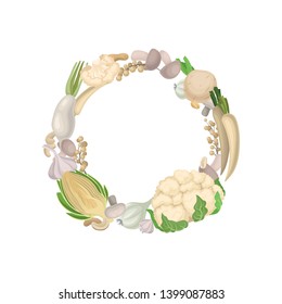 White wreath of plain vegetables. Vector illustration on white background.