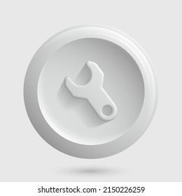 White Wrench Settings Icon. 3D Design for Isolated Button. Vector illustration