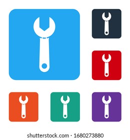 White Wrench spanner icon isolated on white background. Set icons in color square buttons. Vector Illustration