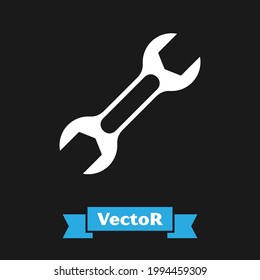 White Wrench spanner icon isolated on black background.  Vector