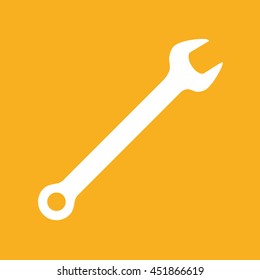 White wrench tool icon vector. Yellow background