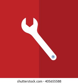 White wrench tool vector illustration. Red background