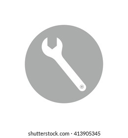 White wrench tool vector illustration. Gray circle. Gray button