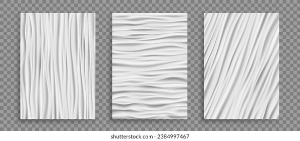 White wrinkled fabric with folds. Modern design for interior on the wall. Background template. Stock vector illustration