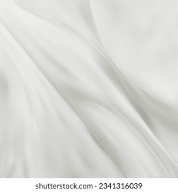 White wrinkled fabric. Light drape background. Picturesque folds. Vector design art.