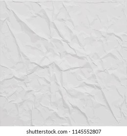 White Wrinkled Paper Texture, Abstract Vector Background