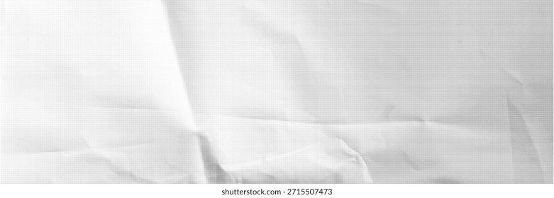 Textura de papel enrugado branco. Fundo de meio-tom do vetor. Banner horizontal largo. Modelo de colagem amassada
