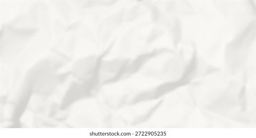 Textura de papel arrugado blanco. Fondo de manga pixelado de semitono de Vector. Puntos de color beige claro neutro bg. Telón de fondo urbano grunge. Amplio Anuncio duotono Horizontal. Plantilla de collage punk arrugado	