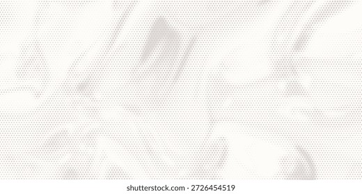 Weiße, zerknitterte Papierstruktur. Vektor-Halbton pixelierten Manga Hintergrund. Hellbeige neutrale Farbpunkte bg. Grungige städtische Kulisse. Breites, horizontales Duotone-Banner. Krümelige Punkcollage-Vorlage