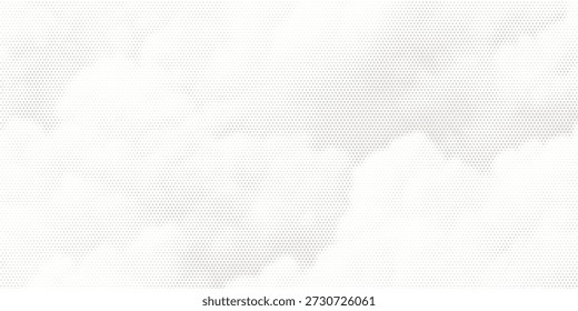 Weiße, zerknitterte Papierstruktur. Vektor-Halbton pixelierten Manga Hintergrund. Hellbeige neutrale Farbpunkte bg. Grungige städtische Kulisse. Breites, horizontales Duotone-Banner. Krümelige Punkcollage-Vorlage