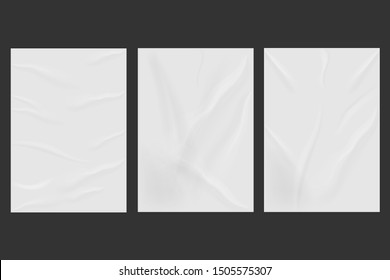 White wrinkled poster template set isolated on background. Vector illustration. Eps 10.