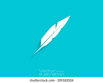 White writing feather icon on blue background - EPS10