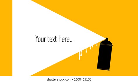 White writing space on yellow background. Silhouette of a paint spray with painted white writing area.