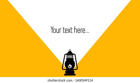 White writing space on yellow background. Silhouette of a oil lamp
