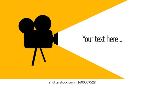 White writing space on yellow background. Silhouette of a cinema projector