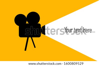 White writing space on yellow background. Silhouette of a cinema projector