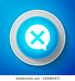 White X Mark, Cross in circle icon isolated on blue background. Check cross mark icon. Circle blue button with white line. Vector Illustration