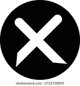 símbolo de marca x branca no plano de fundo circular preto