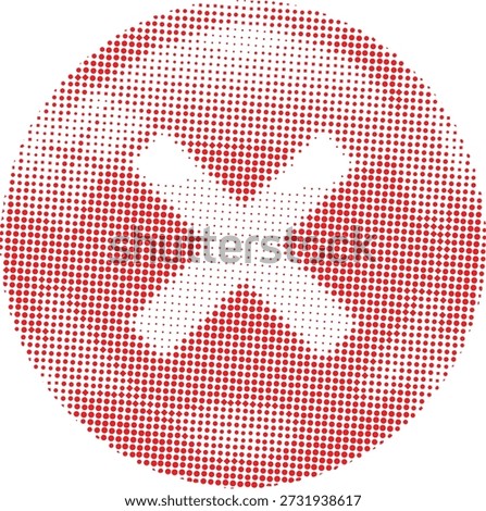A white 'X' mark symbol within a red circle, rendered in a halftone dot pattern. Use for error, incorrect, or delete functions.