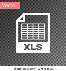 White XLS file document icon. Download xls button icon isolated on transparent background. Excel file symbol. Vector Illustration