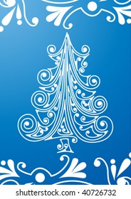 white xmas tree on blue