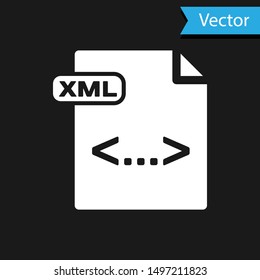 White XML file document. Download xml button icon isolated on black background. XML file symbol.  Vector Illustration