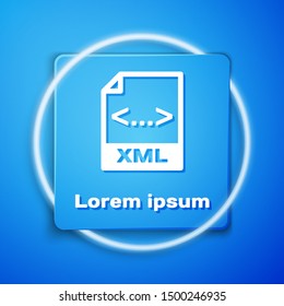 White XML file document. Download xml button icon isolated on blue background. XML file symbol. Blue square button. Vector Illustration