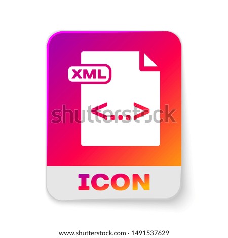 White XML file document. Download xml button icon isolated on white background. XML file symbol. Rectangle color button. Vector Illustration
