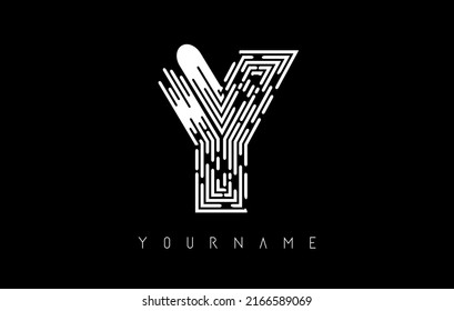 White Y letter logo concept. Creative Minimal Monochrome Monogram emblem design template with lines and finger print pattern. 