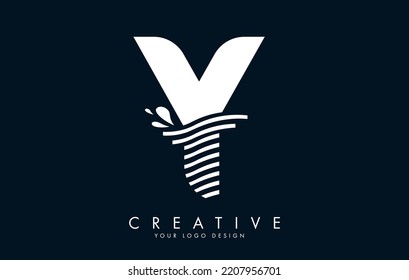 White Y Letter Logo with Waves and Water Drops Design Vector Illustration.