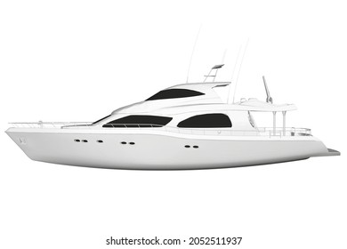 White yacht model isolated on white background. Side view. 3D. Vector illustration