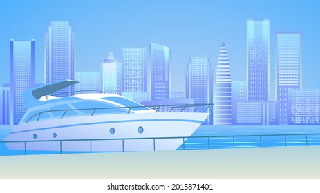 White yacht moored on the waterfront in the city