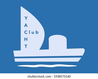 White yacht on a blue background. Yacht Club emblem or icon. Isolated vector illustration for design.