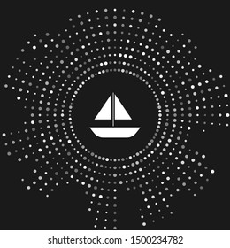 White Yacht sailboat or sailing ship icon isolated on grey background. Sail boat marine cruise travel. Abstract circle random dots. Vector Illustration