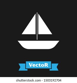 White Yacht sailboat or sailing ship icon isolated on black background. Sail boat marine cruise travel.  Vector Illustration