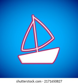 White Yacht sailboat or sailing ship icon isolated on blue background. Sail boat marine cruise travel.  Vector
