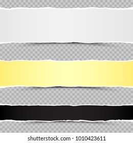 White yellow and black piaces of torn paper template with shadow on transparent background
