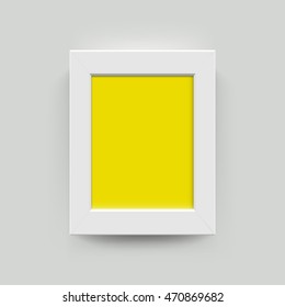 White with yellow blank photo frame wall gallery set. Modern vector picture frame mockup template on wall background