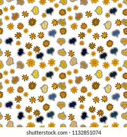 White, yellow and blue Vector illustration. Seamless pattern with Ethnic Hearts, in retro 80s style for fabric print, paper print and website backdrop. Valentines Day.