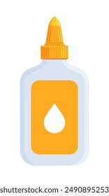 White yellow bottle with green cap icon. Flat vector illustration isolated on white background. Art and craft supplies concept. Perfect for educational materials and DIY projects