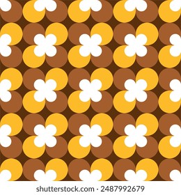 White, Yellow and Brown Abstract Circle shape Background. Floral Shape Seamless Pattern. Retro Vintage Collection. Editable Printable for Gift Wrap, Packaging Design, Wallpaper, etc.