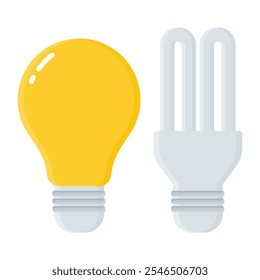 White Yellow Bulb Icon Vector. Electric Light Bulb On. Electric Energy Bulb.