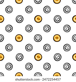 White and yellow buttons. Handmade seamless pattern. Vector Illustration on white background.